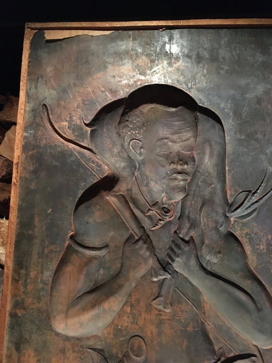 Large Bas-relief 183x80 Cm In Polychromed Copper -photo-7