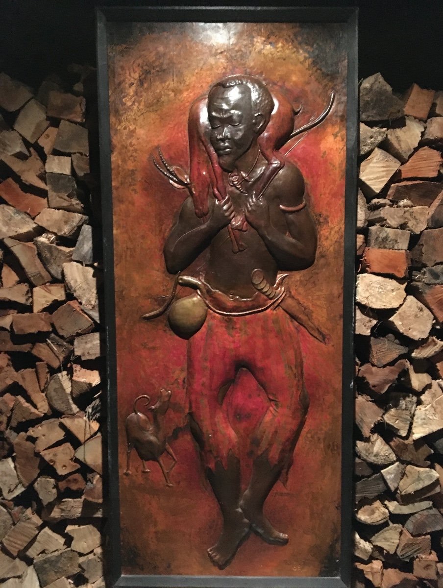 Large Bas-relief 183x80 Cm In Polychromed Copper -photo-8