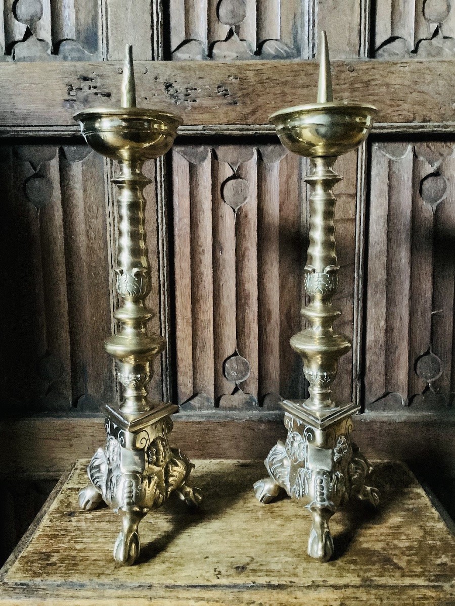 Pair Of Baroque Bronze Candlesticks Circa 1675 