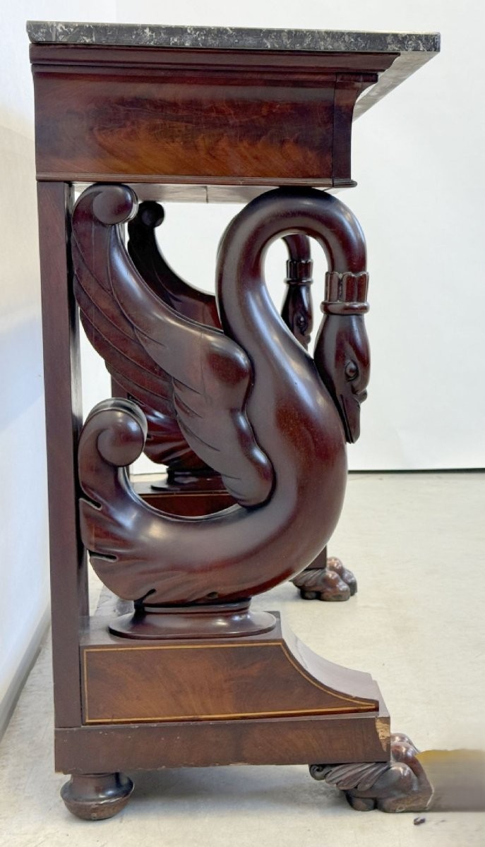 Beautiful Charles X Console In Mahogany, 19th Century.-photo-1
