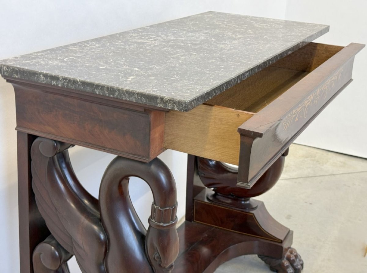 Beautiful Charles X Console In Mahogany, 19th Century.-photo-3