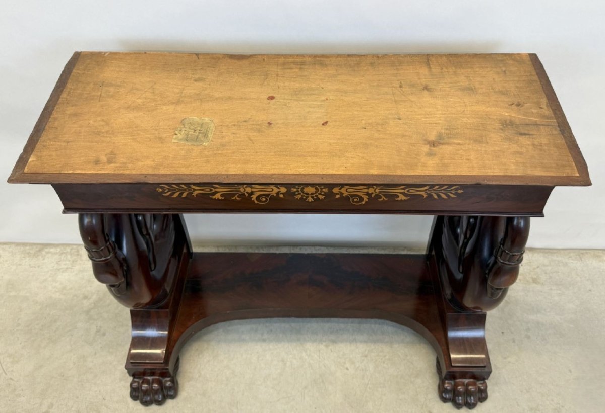 Beautiful Charles X Console In Mahogany, 19th Century.-photo-6