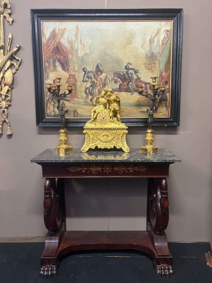 Beautiful Charles X Console In Mahogany, 19th Century.-photo-7