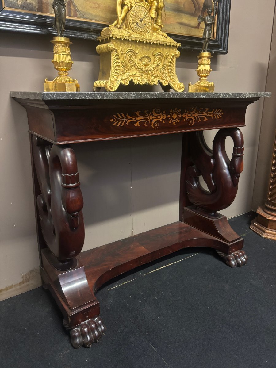 Beautiful Charles X Console In Mahogany, 19th Century.-photo-8