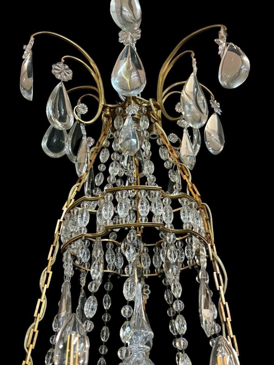 Beau Grand Lustre En Bronze Et Cristal Fin 19ème ( 130 Cm ).-photo-2