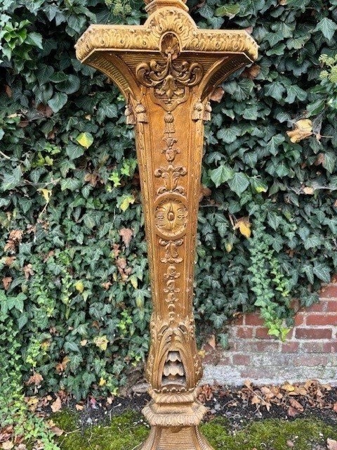 Grande Torchère De Style Régence En Bois Doré 19ème ( 166 cm )-photo-4