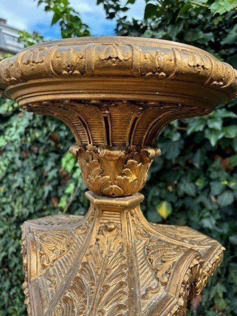 Grande Torchère De Style Régence En Bois Doré 19ème ( 166 cm )-photo-1