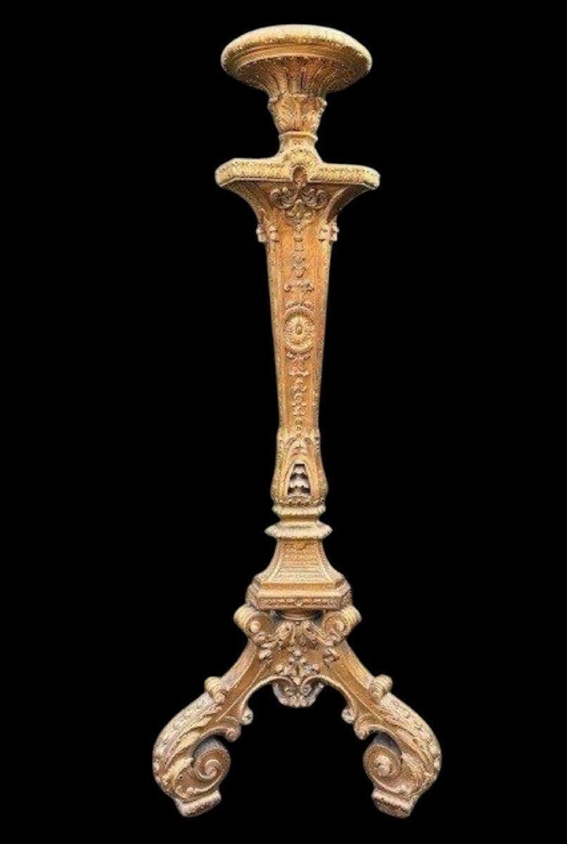 Grande Torchère De Style Régence En Bois Doré 19ème ( 166 cm )-photo-6
