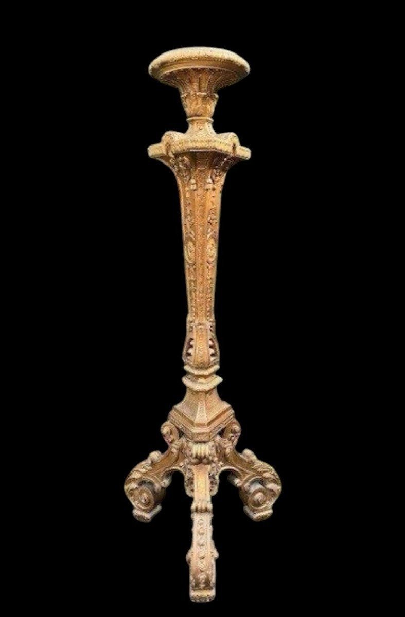 Grande Torchère De Style Régence En Bois Doré 19ème ( 166 cm )-photo-7