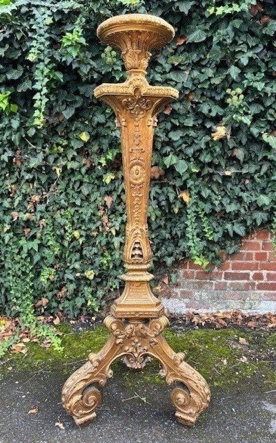 Grande Torchère De Style Régence En Bois Doré 19ème ( 166 cm )