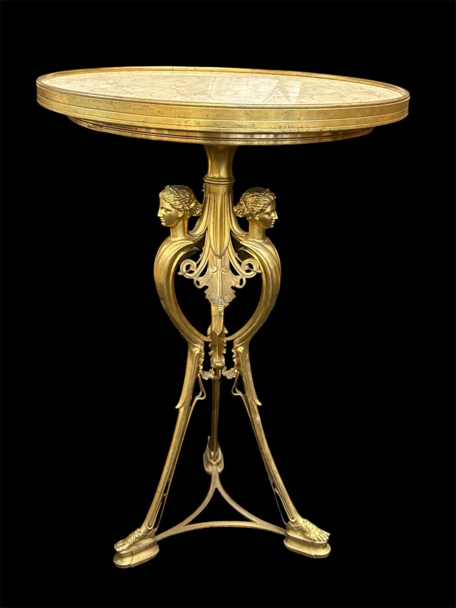Guéridon en bronze doré / marbre signé par F.Barbedienne XIXe.