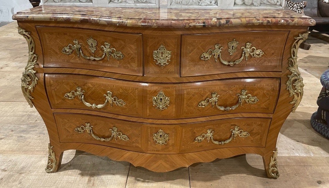 Grande Commode De Style Louis XV , 19ème.-photo-8
