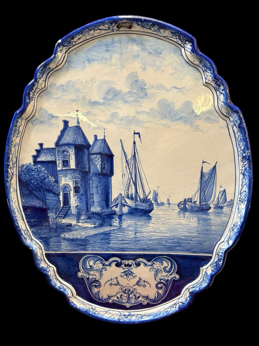 Paire de grandes plaques murales en faïence Makkum ( 60 cm ).