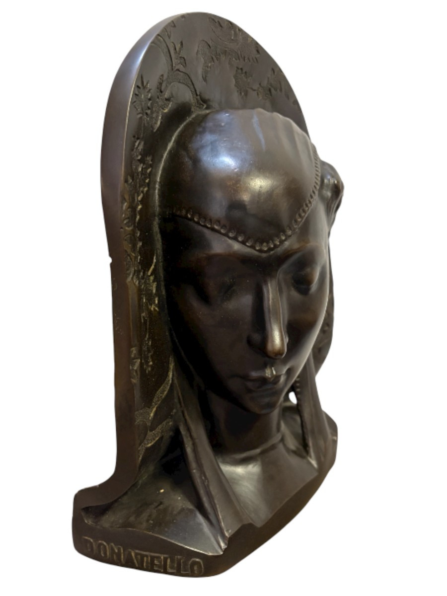 Bas-relief  " noble dame " en bronze d'après Donatello, 1880-1900-photo-4