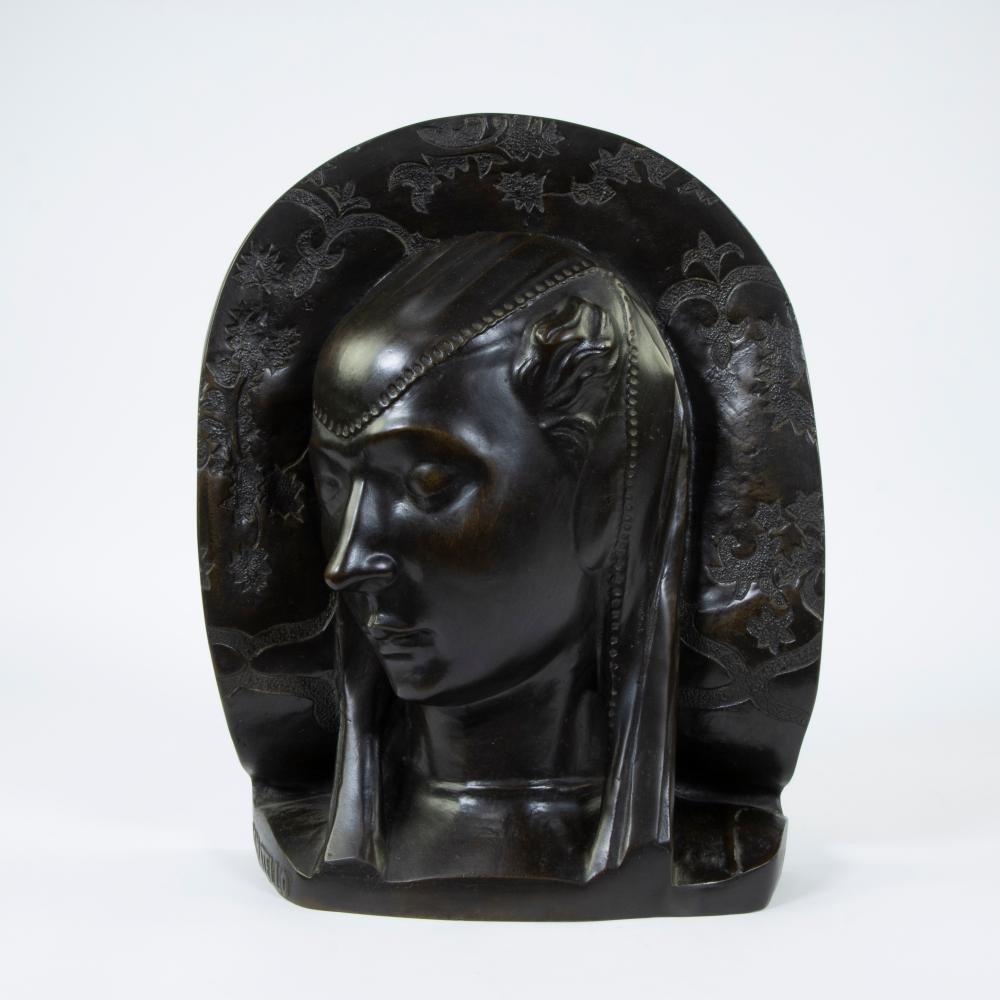 Bas-relief  " noble dame " en bronze d'après Donatello, 1880-1900-photo-1