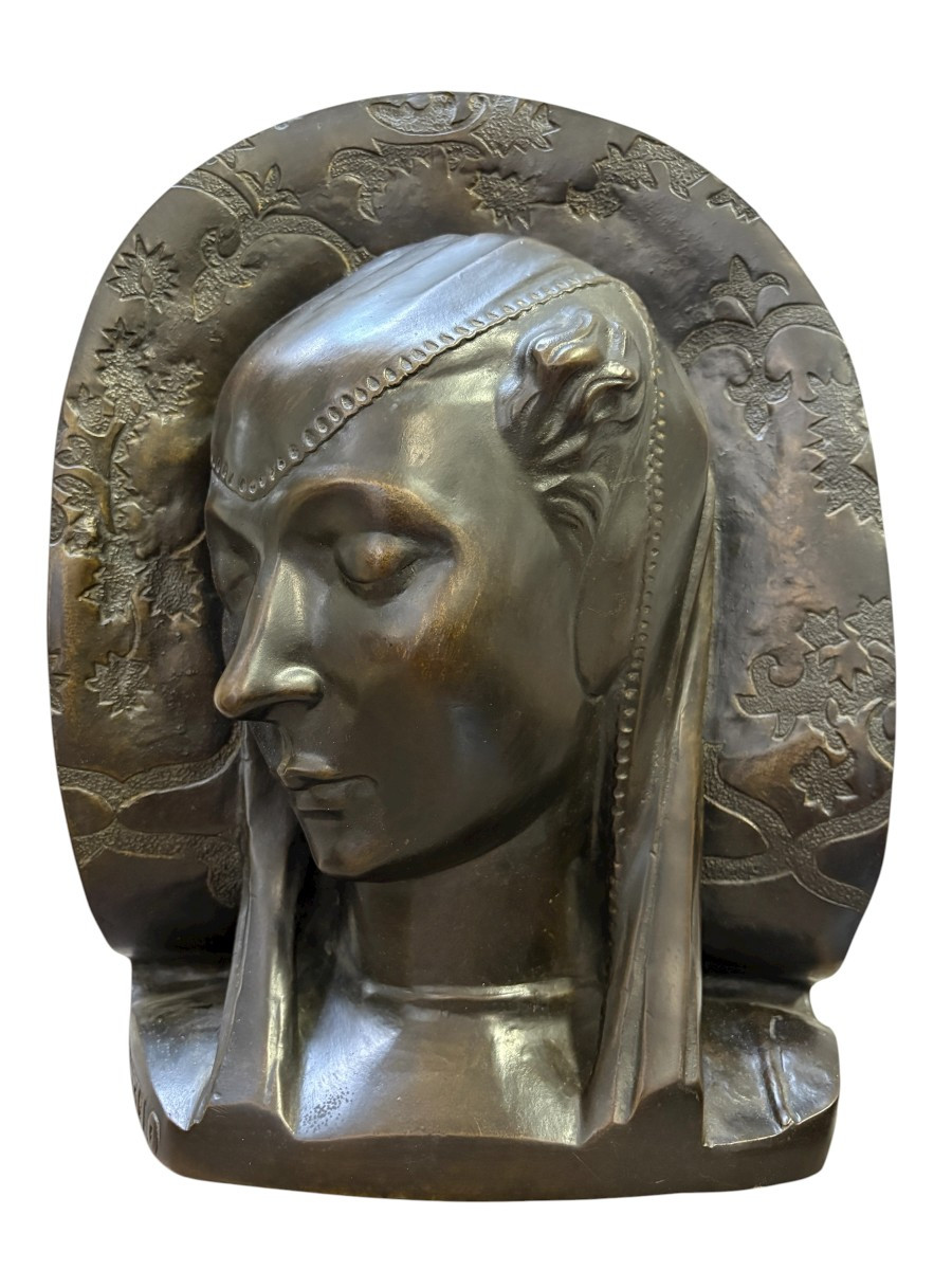Bas-relief  " noble dame " en bronze d'après Donatello, 1880-1900