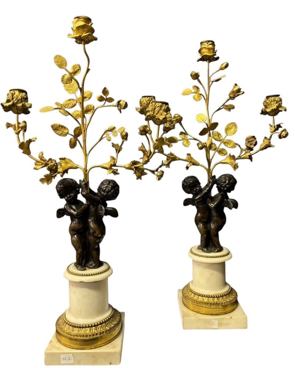 Pair Of Napoleon III Bronze Candelabras "2 Angels" (61 Cm).-photo-2