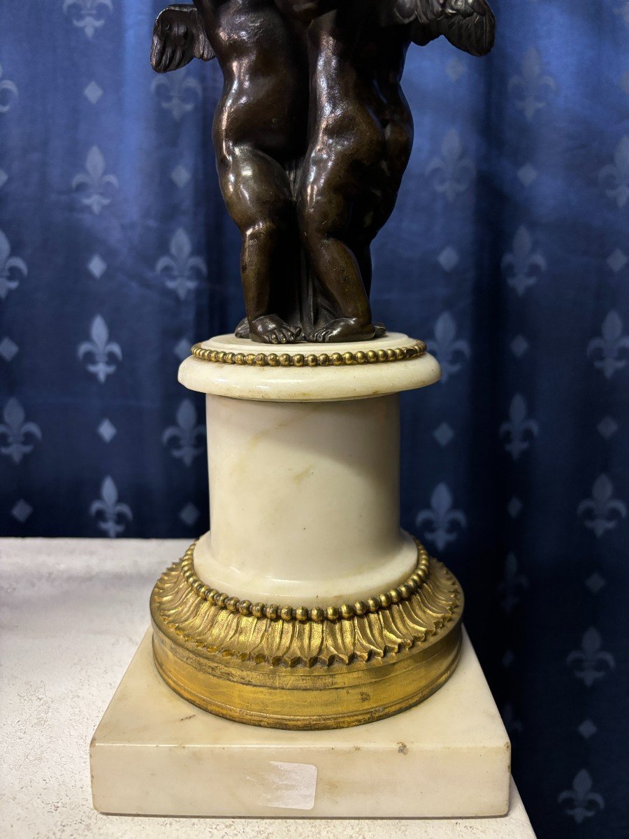 Pair Of Napoleon III Bronze Candelabras "2 Angels" (61 Cm).-photo-1