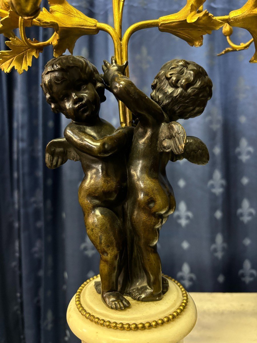Pair Of Napoleon III Bronze Candelabras "2 Angels" (61 Cm).-photo-2