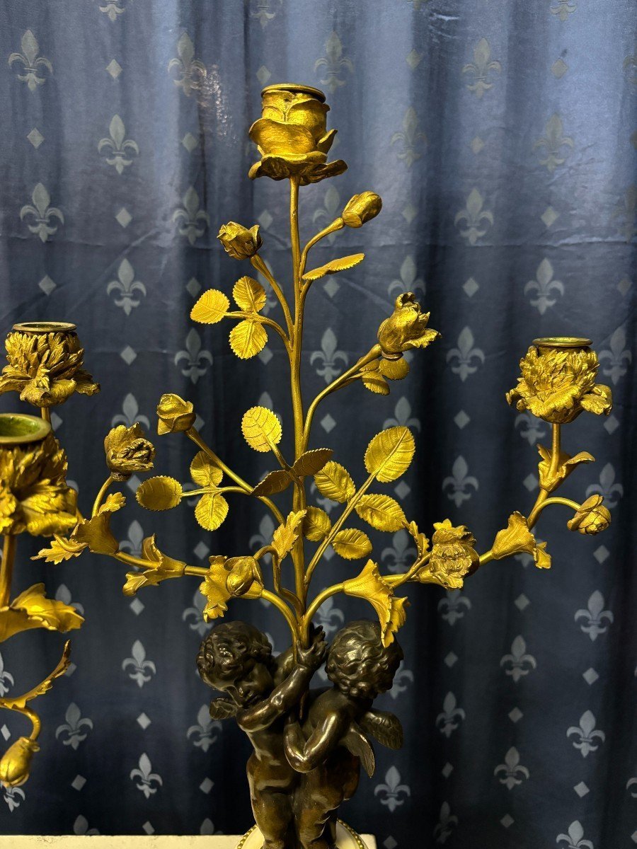 Pair Of Napoleon III Bronze Candelabras "2 Angels" (61 Cm).-photo-5