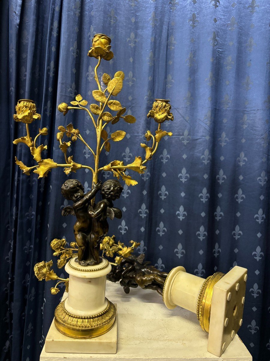 Pair Of Napoleon III Bronze Candelabras "2 Angels" (61 Cm).-photo-6