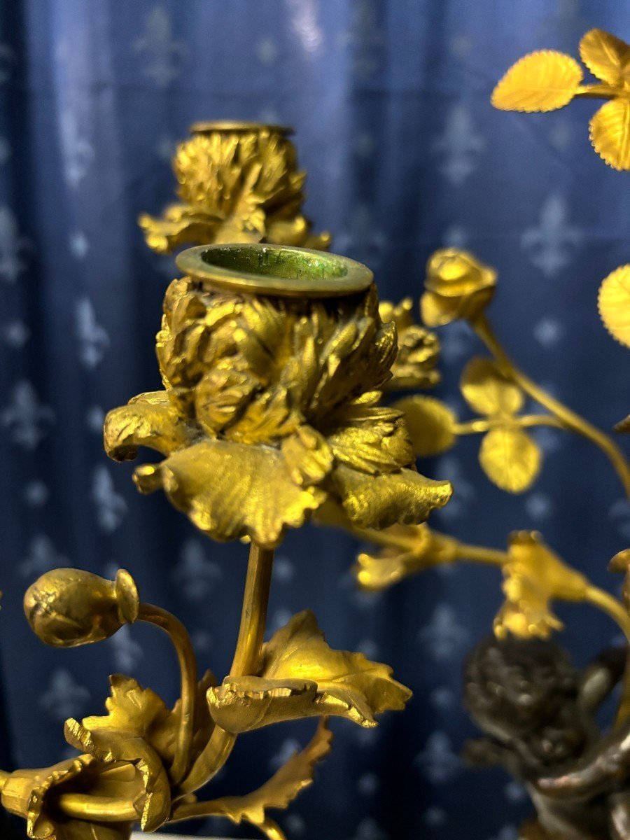 Pair Of Napoleon III Bronze Candelabras "2 Angels" (61 Cm).-photo-7