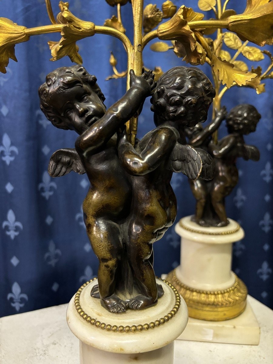 Pair Of Napoleon III Bronze Candelabras "2 Angels" (61 Cm).-photo-8