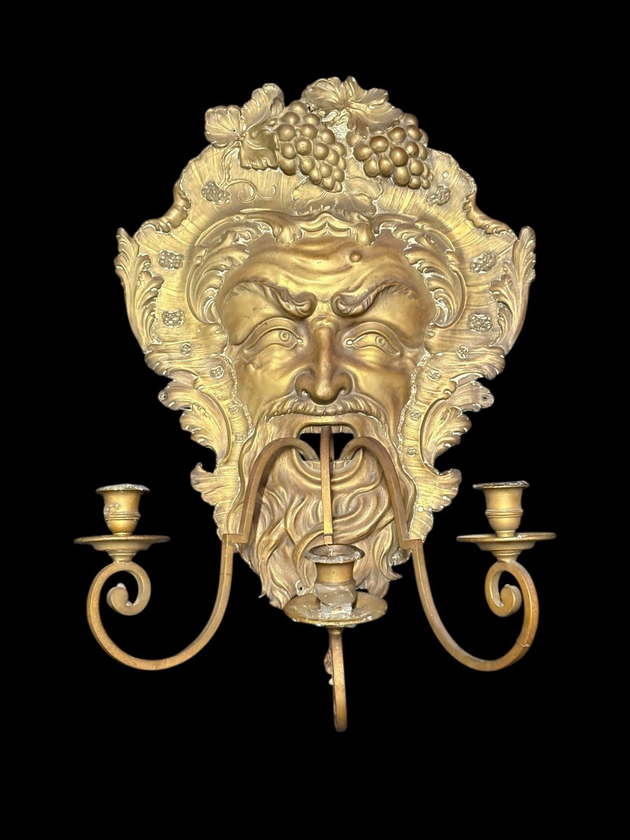 Large 18th Century Copper And Brass "bacchus" Wall Light.
