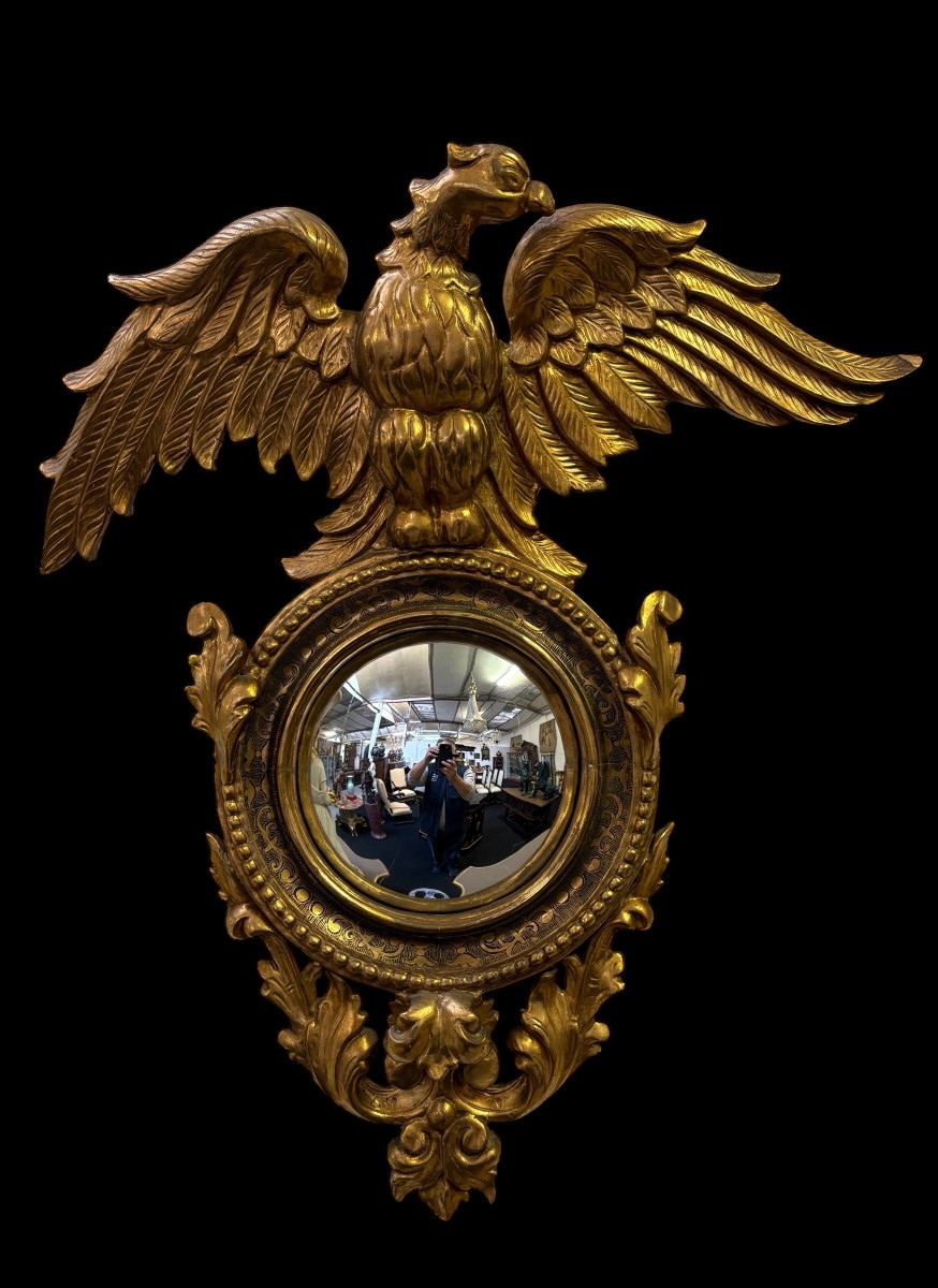Pair Of Decorative “eagles” Mirrors In Gilded Wood, Late 19th Century.-photo-2