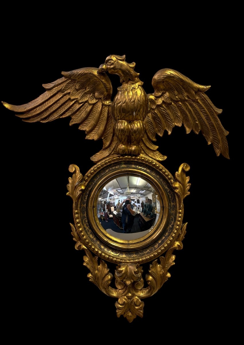 Pair Of Decorative “eagles” Mirrors In Gilded Wood, Late 19th Century.-photo-3