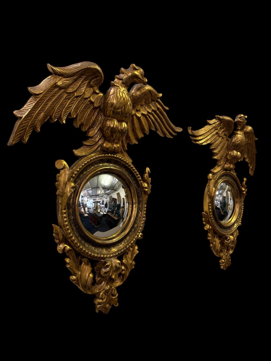 Pair Of Decorative “eagles” Mirrors In Gilded Wood, Late 19th Century.-photo-4