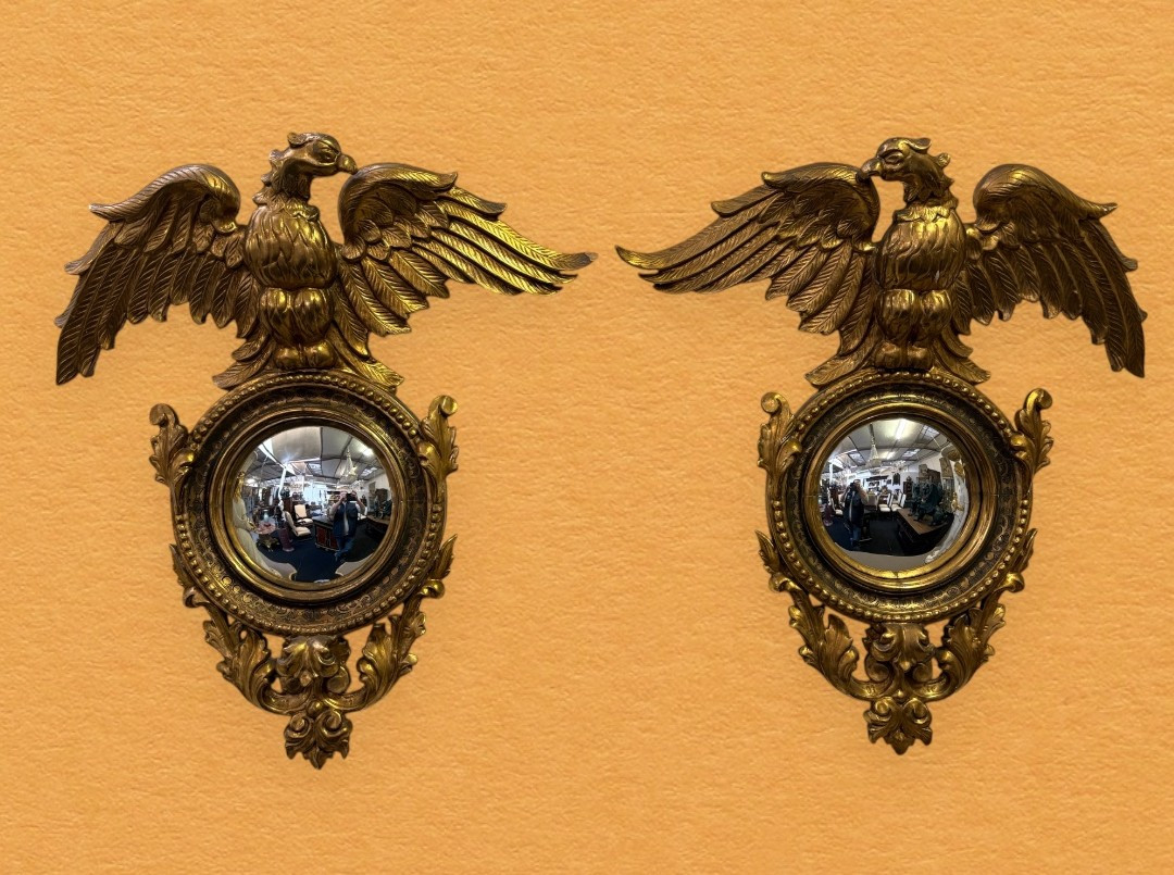 Pair Of Decorative “eagles” Mirrors In Gilded Wood, Late 19th Century.