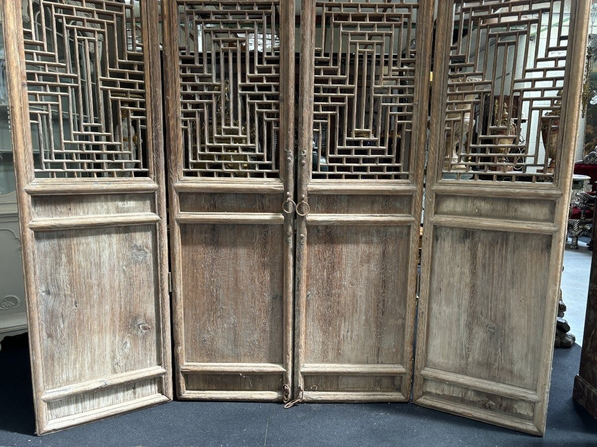 Large 19th Century Decorative 4-piece Solid Wood Door.-photo-3