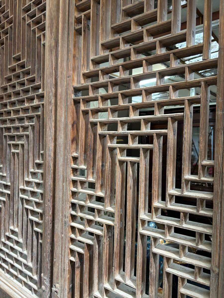 Large 19th Century Decorative 4-piece Solid Wood Door.-photo-3