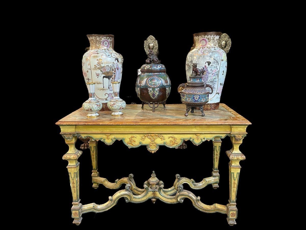 Milieu De Table En Bois Peint De Style Régence Fin 19ème.-photo-2