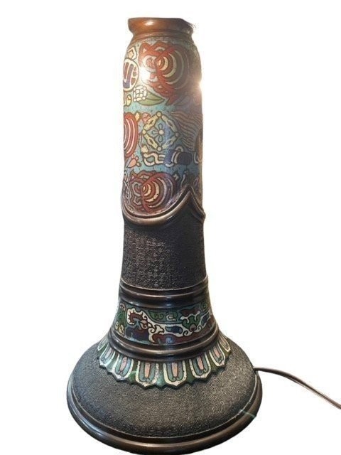 Lampadaire " Style Tiffany " En Gloisonné Au Début Du 20ème Siècle.-photo-4