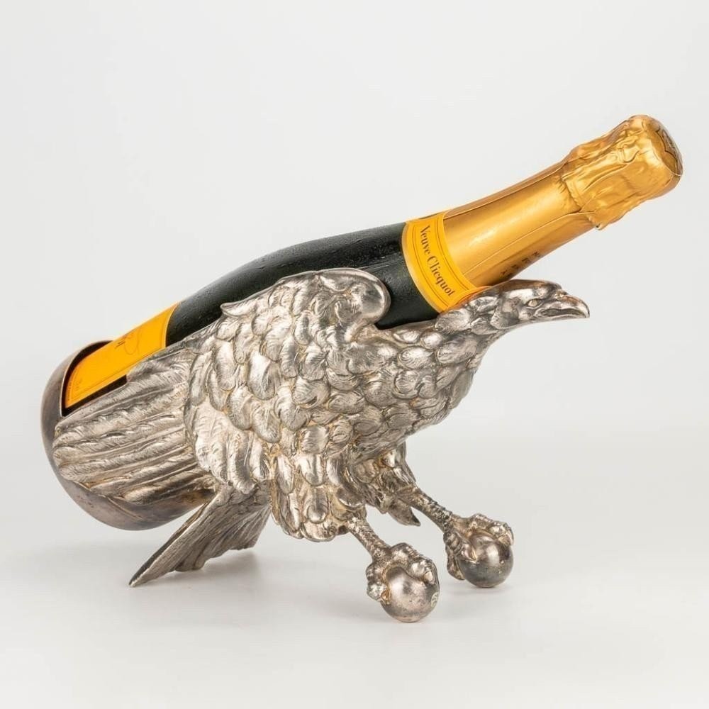 Rare 19th Century Silvered Bronze "eagle" Bottle Holder.-photo-2