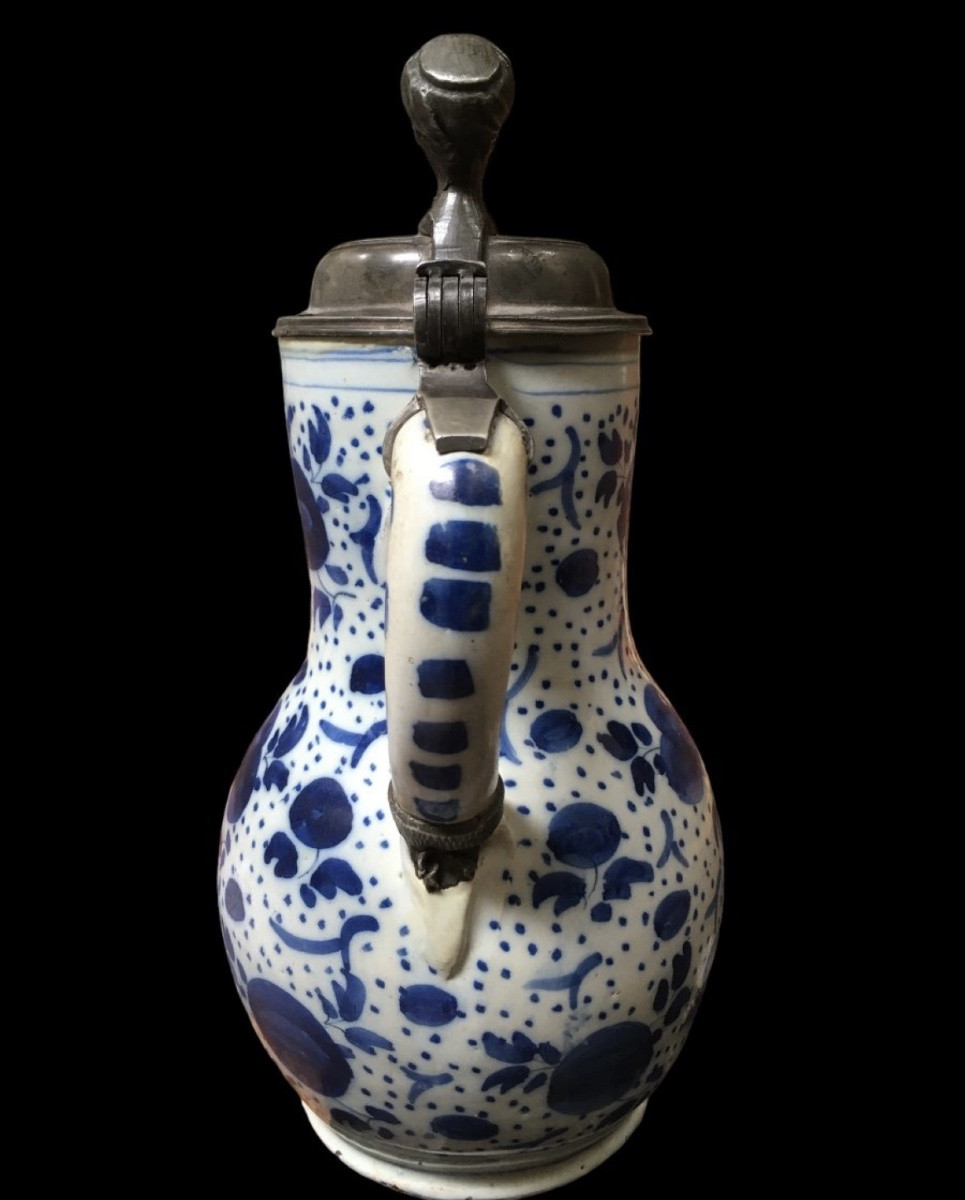 White And Blue Earthenware Pitcher Circa 1720 Delft.-photo-5