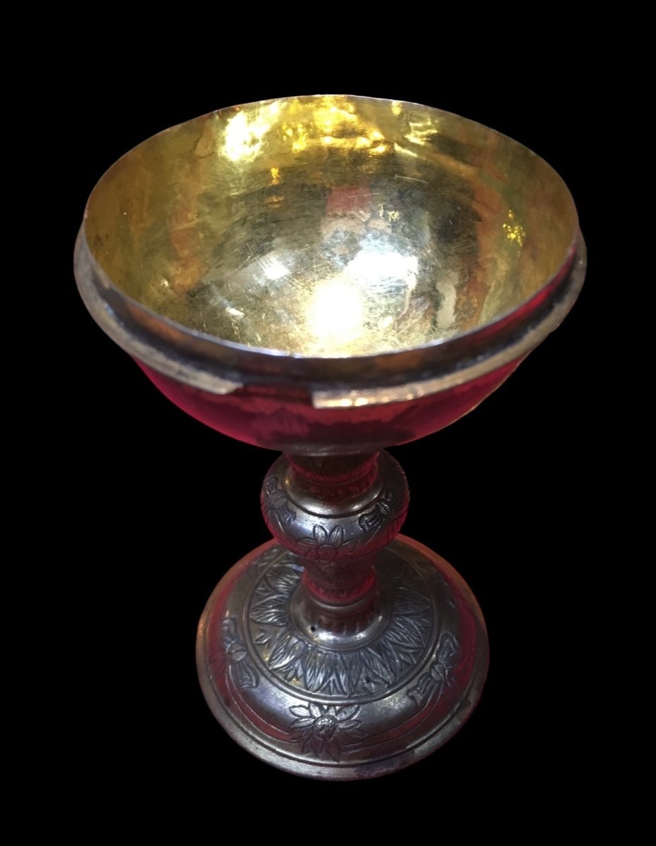 Petit Calice Vermeille 17e siècle Hauteur : 13,5 cm -photo-2