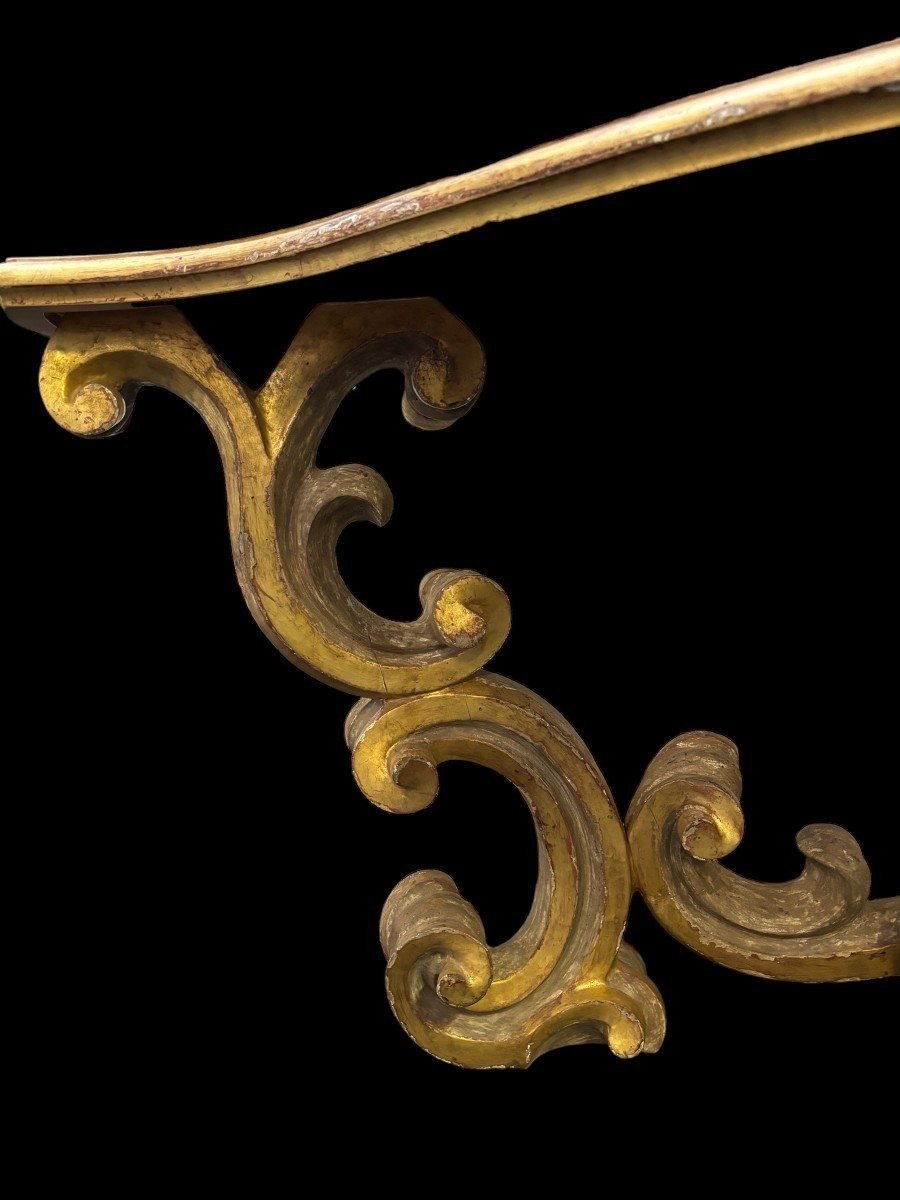 Pair Of Large Gilded Wood Console Tables, Italy 18th Century.-photo-3
