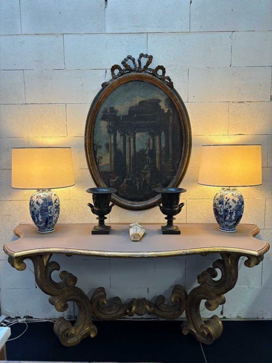 Pair Of Large Gilded Wood Console Tables, Italy 18th Century.-photo-7