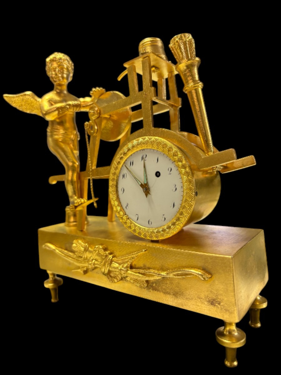 Miniature "cupid" Clock In Gilt Bronze, 19th Century-photo-3