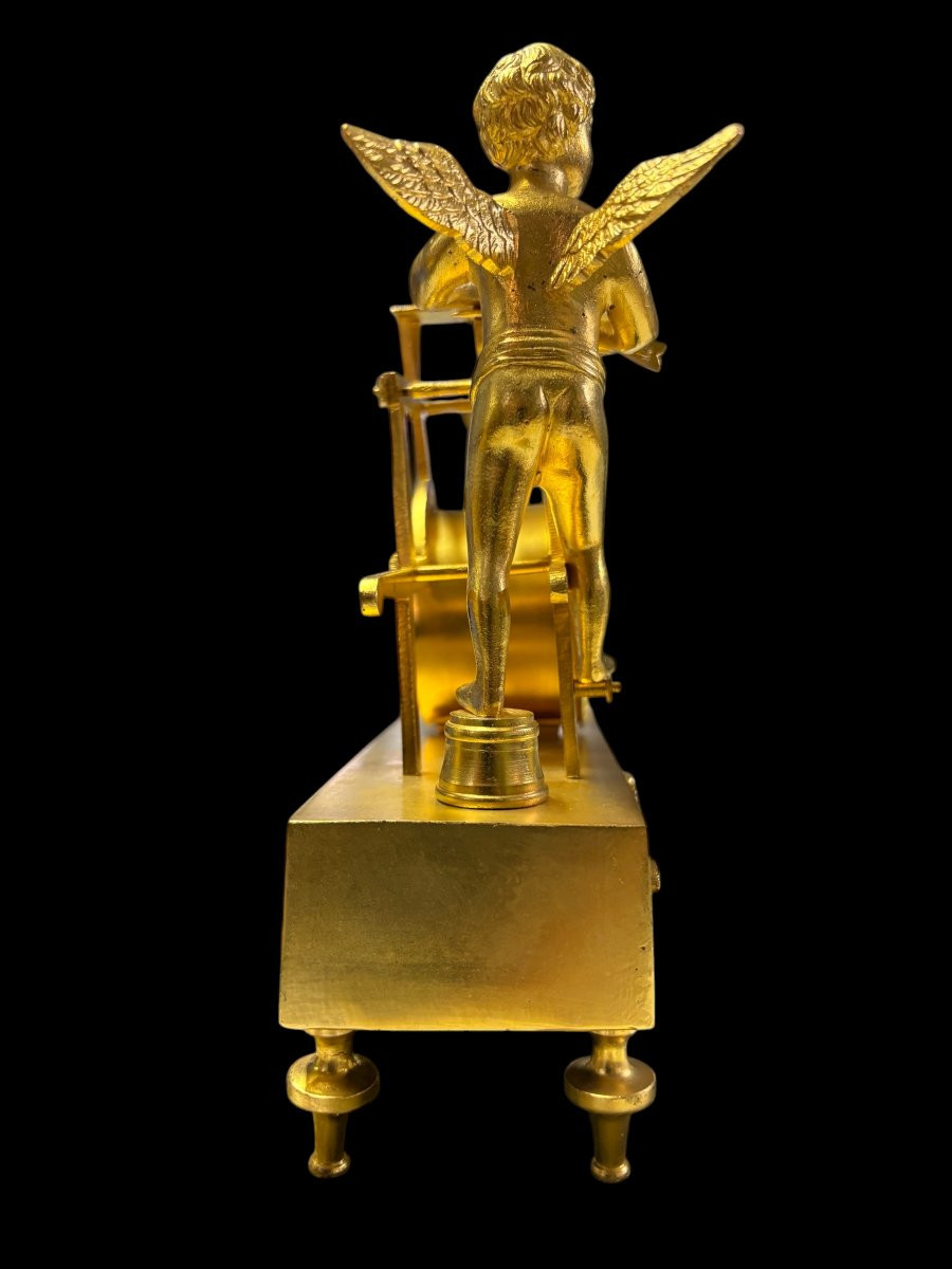 Miniature "cupid" Clock In Gilt Bronze, 19th Century-photo-4