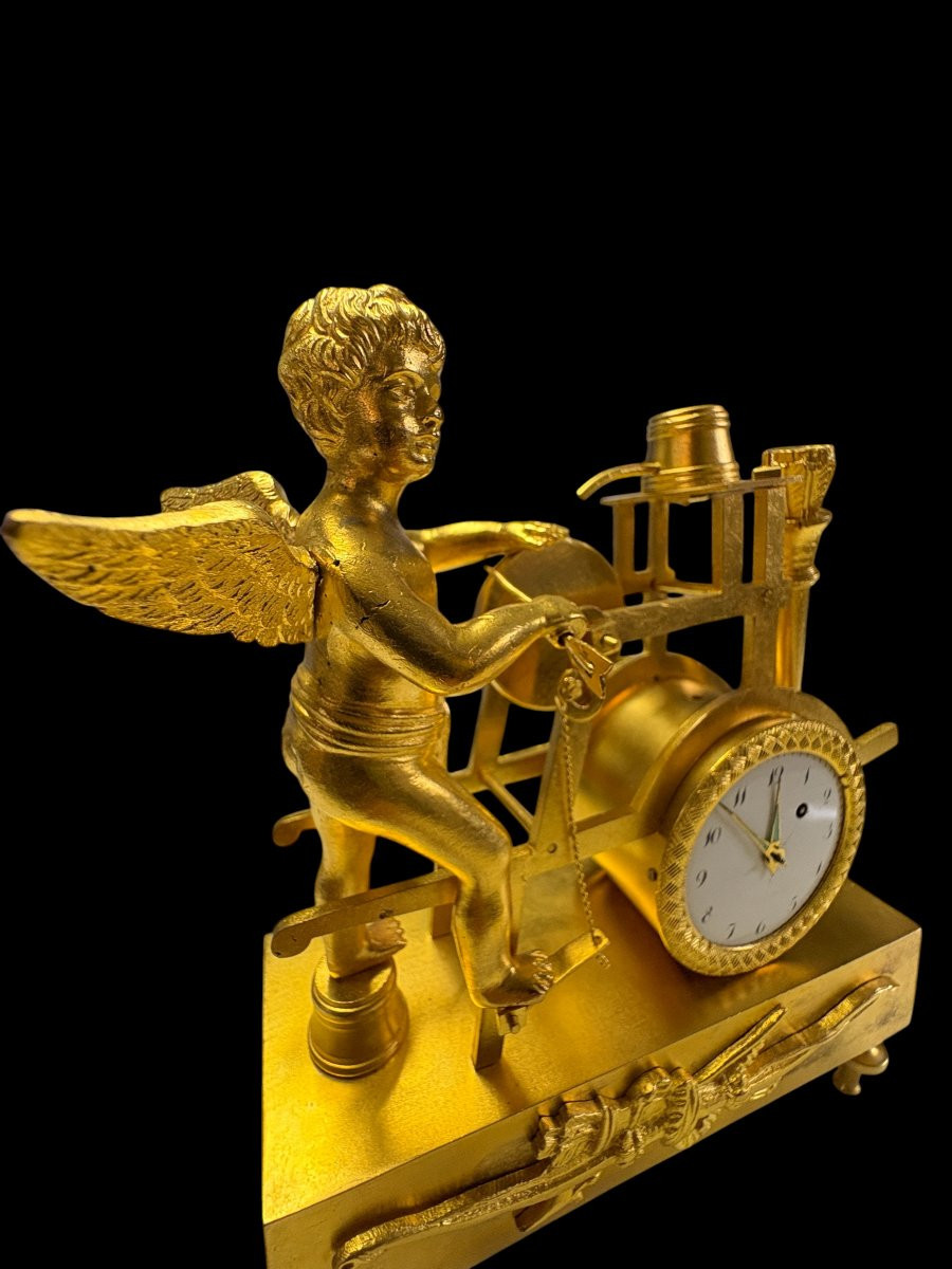 Miniature "cupid" Clock In Gilt Bronze, 19th Century-photo-8