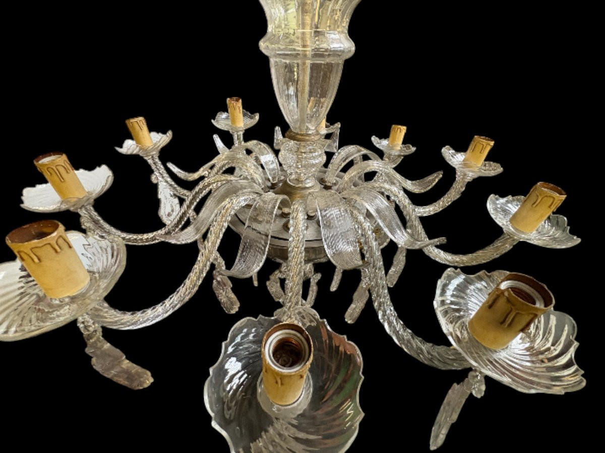 Large, Wide Glass Chandelier With 10 Light Arms, Late 19th Century.-photo-3