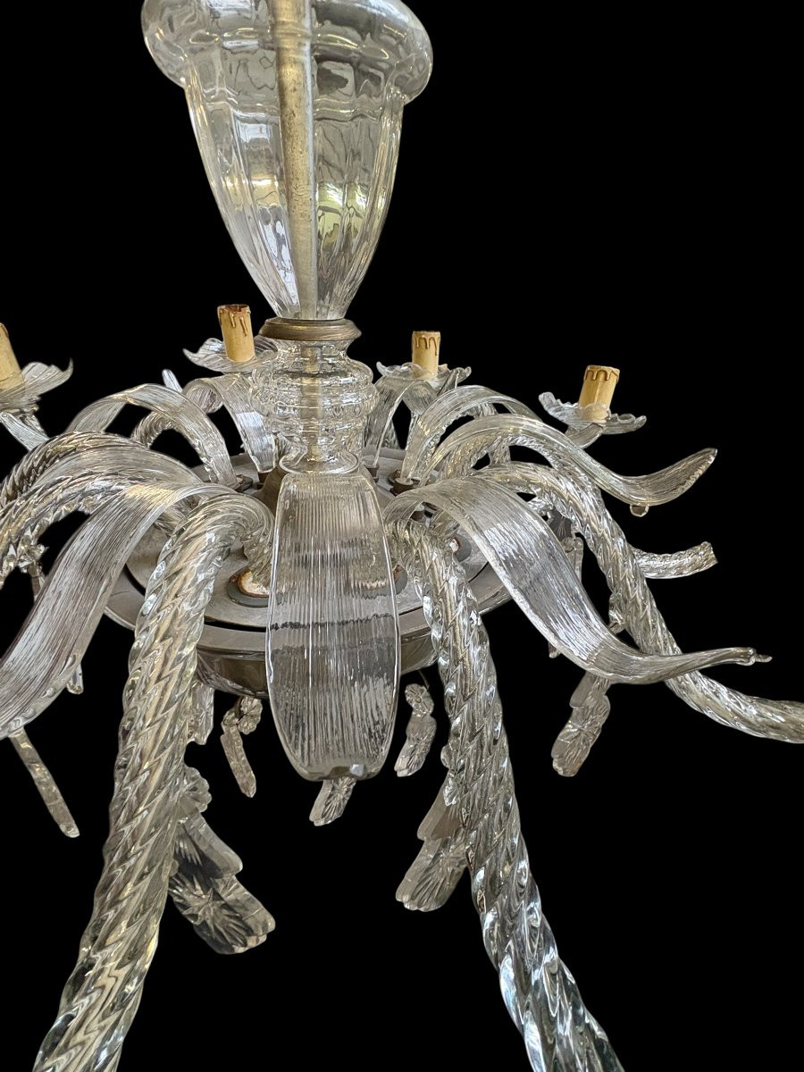 Large, Wide Glass Chandelier With 10 Light Arms, Late 19th Century.-photo-5