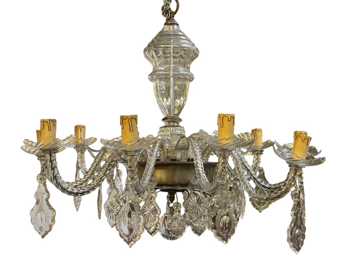 Large, Wide Glass Chandelier With 10 Light Arms, Late 19th Century.-photo-8