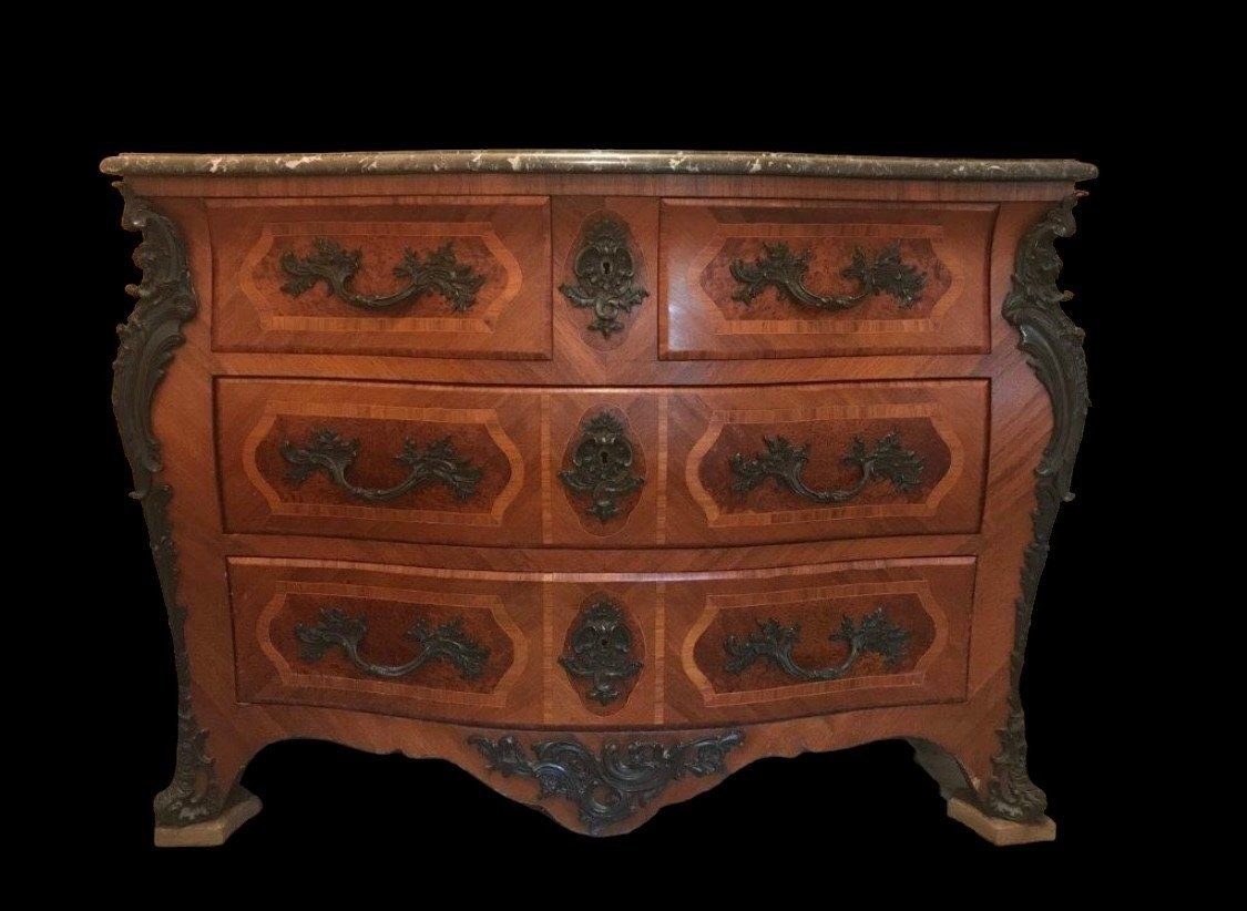 Grande Commode Galbée De Style Louis XV 1900-photo-3