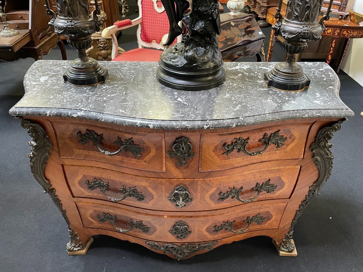 Grande Commode Galbée De Style Louis XV 1900-photo-5