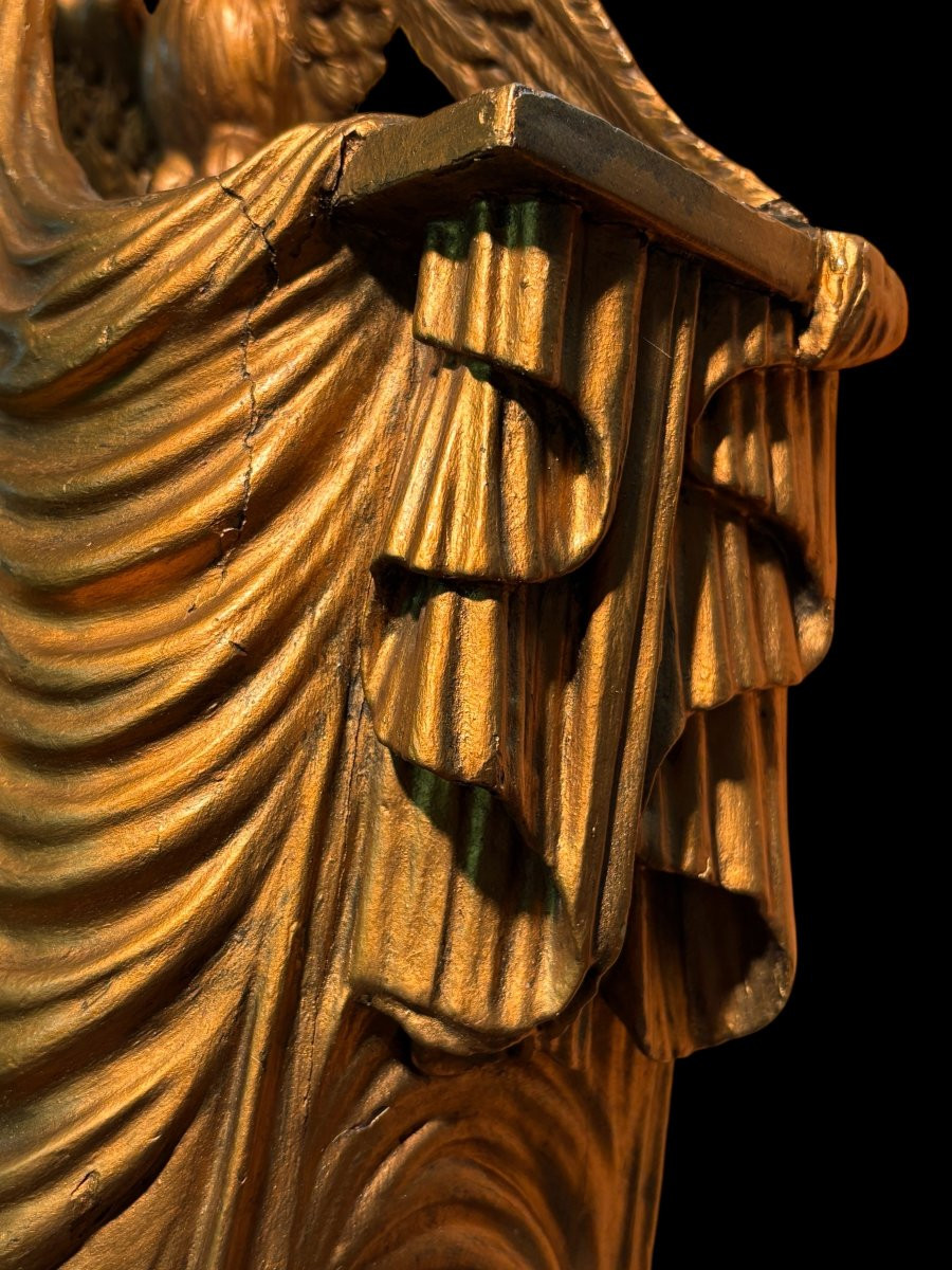 Elegant Cartel Clock With Eagle And Draperies In Gilt Wood, 19th Century-photo-2